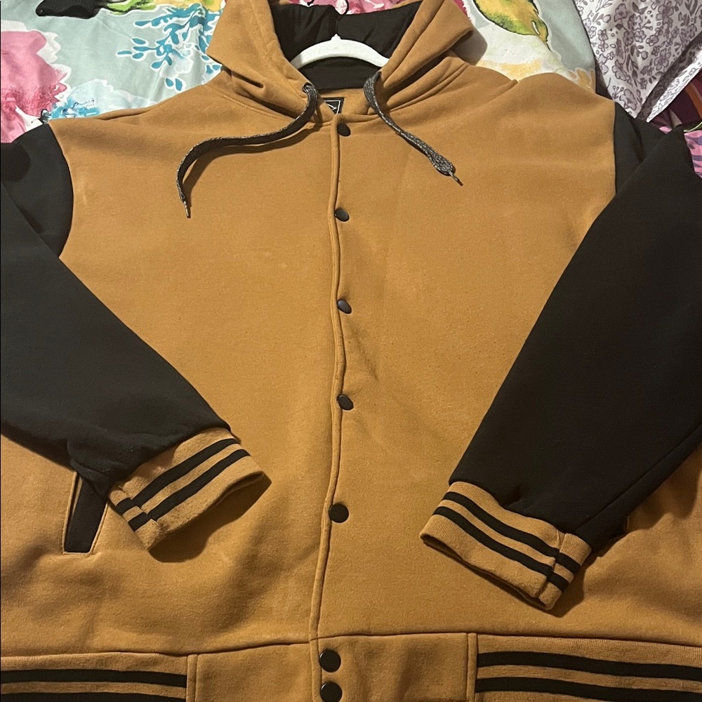 Men's Tan and Black Bomber Jacket